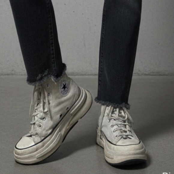 Converse Shoes - Distressed Converse High-Top Sneakers in Cream